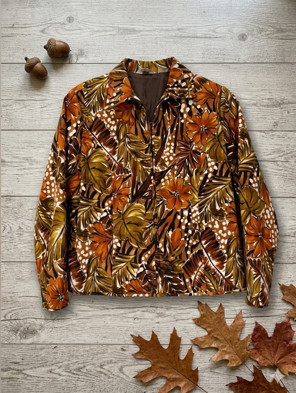 Laura Ashley Fall Autumn Leaves blazer light Jacket Petite Medium PM M Earthcore